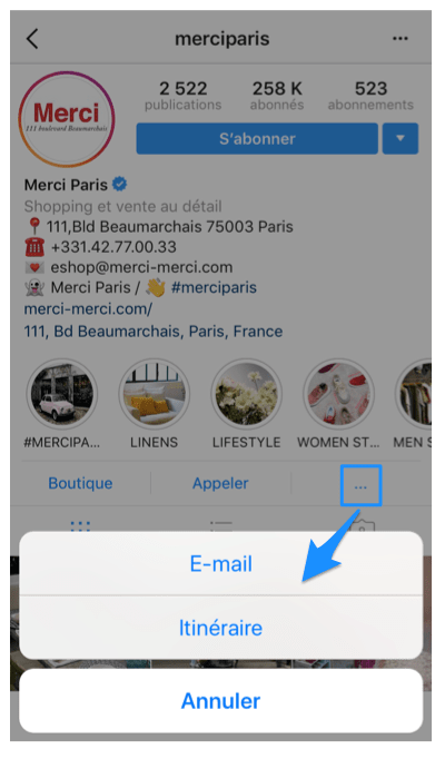 options de communication sur Instagram