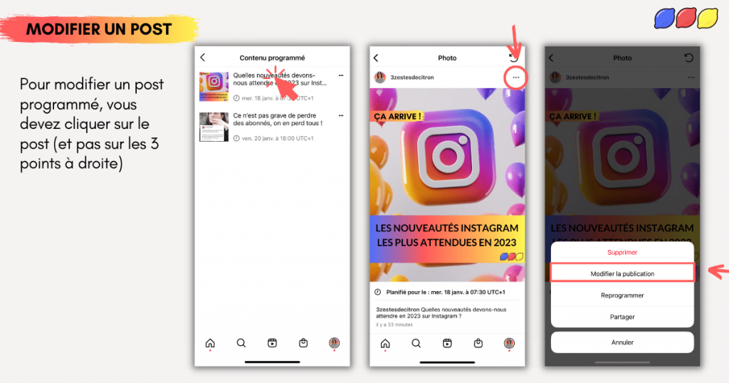 modifier un post instagram déjà programmé